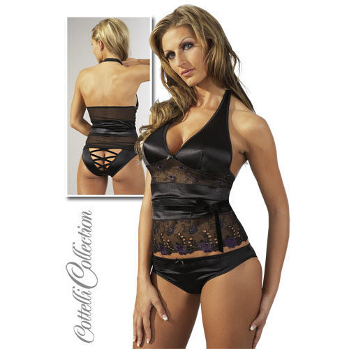 Set top si slip negru S